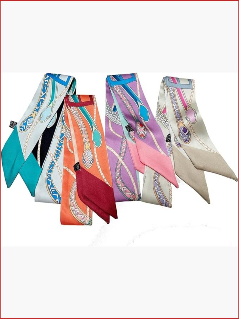 4pcs Purse Scarf Silk Feel Head Scarf Fashion Skinny Scarf Long Neckerchief